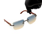 Men s Rimless Gray Tan Gradient Tint Hip Hop Gold Frame Woodgrain Sunglasses