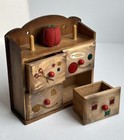 Vintage Sewing Box Cabinet Wood Wall 4 Drawers Pin Cushion Spool Holders Japan 
