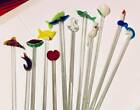 10 Assorted Glass Swizzle Sticks Stir Cocktail Stirrers Blown Glass Barware