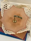 Vintage Pink Frosted Dish - Homco Parasol Tidbit Bowl W  Brass Handle