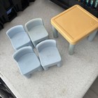Vintage Little Tikes Dollhouse Furniture Kitchen Table 4 Blue Chairs