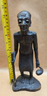 Vintage African Statue Hand Carved Wooden Old Man W Walking Stick Tribal Figure