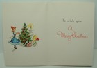 Unused - Girl Decorates Tree  Kitten  Cat - 1950 s Vintage Gibson Christmas Card