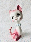 F s Vintage Ceramic Figurine Tabby Cat Kitty Kitsch Japan Anthropomorphic Pink