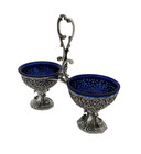 Italy 925 Sterling Silver   Blue Crystal Handmade Floral Lace Double Salt Holder