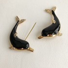Vtg Kjl Double Dolphin Brooch Stick Pin Black Enamel Rhinestone Kenneth Jay Lane