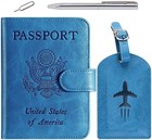 Passport Holder With Luggage Tag Cover Wallet Rfid Blocking Leather Case Trav   