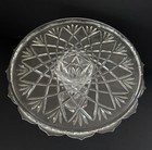 Vintage Pressed Glass Cake Stand Pedestal Plate 14 5  Scalloped Rim Clear Glass