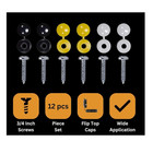 6 X Number Plate Car Fixing Fitting Kit Screws caps Hinged Black Yellow White