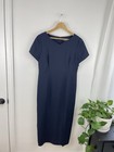 Vtg 90s Sag Harbor Navy Blue Short Sleeve Sheath Midi Dress Women   s Size 12
