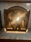 Vintage Palm Tree Design Brown Metal Fireplace Screen Folding Screen