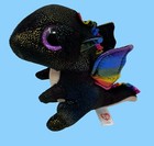 Ty Anora Beanie Boo Plush Dragon 6  Black Rainbow Wings Sparkle Accents Goth