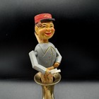 Vintage Mechanical Bottle Stopper Italy Hand Carved Wood Man Cork Bar Wine