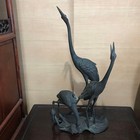 Japanese Bronze Crane Bird Statue Large Meiji Period Antique Figurine 18 5 Inch
