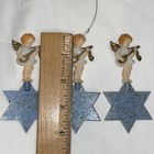 3 Vintage Japan Celluloid Mica Glitter Christmas Angel And Blue Star Ornaments