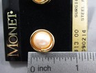 New Stock Vintage 90s Monet Gold Tone Framed Faux Pearl Post Pierce Earrings 72b