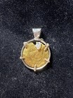 Ottoman Empire Solid Gold Coin In Custom Bi-color Gold Bezel W  Natural Pearl