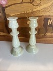 Vintage Natural Solid Carved Onyx Marble Stone Heavy Candlestick 8    Tall