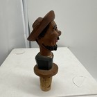 Vtg German Hand Carved Wine Bottle Stopper  Man With Hat And Beard 