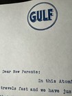 1949 Gulf Oil Service Centers Paris Texas Letterhead Letter New Parents