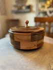 Vintage Handmade Turned Wooden Round Trinket Box Lid Signed 8   