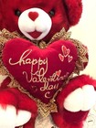 2008 Happy Valentines Day Teddy Bear Red Plush 20     Heart Gems Gold  Lace Trim