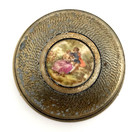Vintage Musical Powder Puff Trinket Box Metal Vanity Jewelry Music Box Working