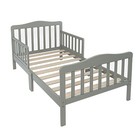 Gray Wooden Toddler Bed With Safety Guardrails Children Kids Bedroom Furniture