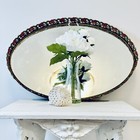 Vintage Mirror Vanity Tray Oval Brass Gold Filigree Pink Floral Perfume Ornate