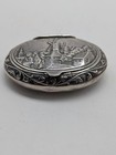 Oval Pill Or Snuff Box  Dutch  833 Silver  Windmill And Town Repousse  2 5 8 