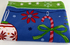 Fabric Christmas Tablecloth Blue Red Green Ornaments Canes Poinsettias 60  X 84 