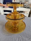 Vintage L e  Smith Amber Glass Cake Stands 6 5 Inch 8  5 Inch 11 Inch All 3
