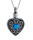 New Turquoise Heart Cremation Urn Keepsake Ash Silver Memorial Necklace