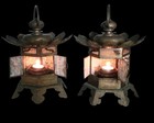 Antiqujapanese Hanging Pair Lantern Toro Tourou Candle Stand From Temple H 30cm
