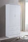 2 Door Wardrobe W  2 Drawers Hanging Rod F Sturdy Durable Top-quality Wood White