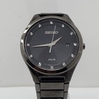 Seiko Men s Watch Sne243 Core Black Solar Powered 39mm Diamond Markers  