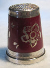  253 Red Enamel With Flowers Sterling Thimble - Germany  size 9 