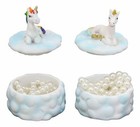 Pastel Colors Rainbow Mane Gold Horn Unicorns On Clouds Jewelry Box Figurine Set