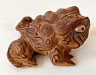 Cryptomeria Brown Wood Carved Toad Frog Japan Gold Eyes Vintage