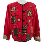 Allure Red Animal Print Tapestry Patchwork Embroidered Jacket Women Sz M Vtg