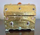 Rare Large Brass Antique Moroccan Handmade Treasure Jewelry Box With 14 Agates