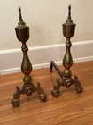 Fireplace Andirons Antique Ornate Victorian Lion Head Brass Copper Iron Firedogs