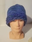 Handmade Chunky Knit Beanie Hat     Blue Purple Thick Yarn     Warm Winter Skull Cap