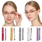 Classic Rimless Compact Reading Glasses Readers Travel Slim Design With Case-    