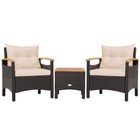 3 Pcs Patio Rattan Furniture Set W  2 Chair Coffee Table Removable Seat Cushion