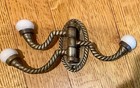 Vintage Brass Porcelain Knob 3 Hooks Wall Mount Towel Hanger Coat Hooks Metal