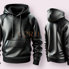 Men s Black Premium Leather Handmade Hoodie Genuine Lambskin Leather Hoodie