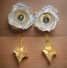 Gorgeous Pair Of Antique French Brass Rococo Sconces  White Glass Rose Shades