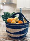 Large African Bolga Ghana Market Basket 14 -16  Across - Navy Blue