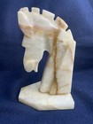 Vintage Quartz Stone Horse Head Statue Figurine bookend Pineapple Onyx Look